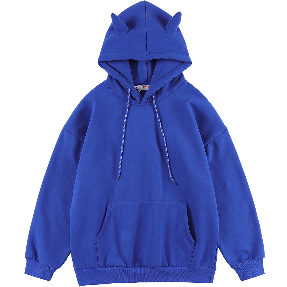 

Толстовка мужская оверсайз, флисовый пуловер с капюшоном и демоническими рожками, мягкий уютный хипстерский топ в стиле хип-хоп, панк, свобо...