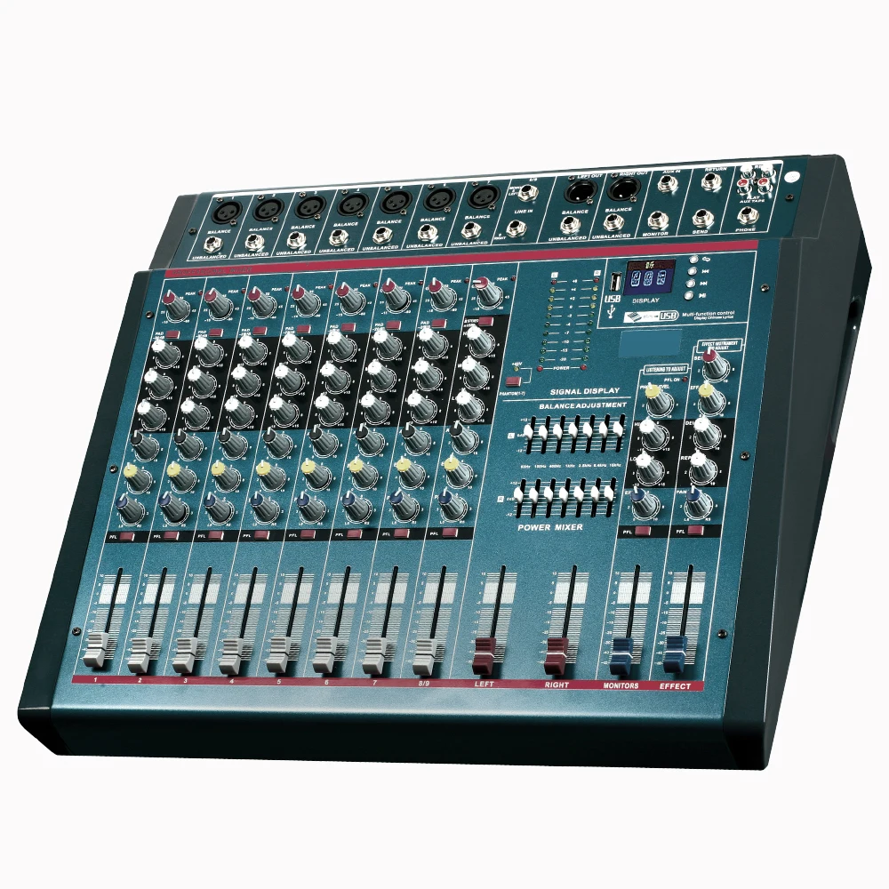 SenMicre CB-833 ​​Профессиональный 8-канальный микшер с усилителем мощности 2x450 Вт 4 Ом Активные микшеры USB Bluetooth Аудиоинтерфейс DJ Микшерный пульт с предусилителем Звуковой микшер для конференций (art.: 3920cd7823ffc) - 3920cd7823ffc