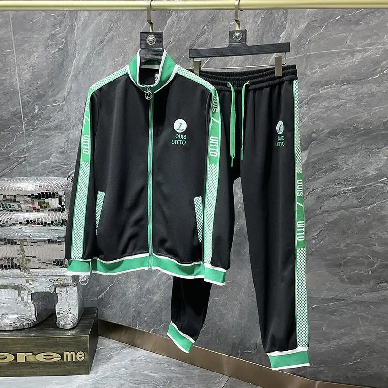 

European station tide brand 2022 spring and autumn new ribbon sports suit men's casual stand-up collar jacket trousers two-piece