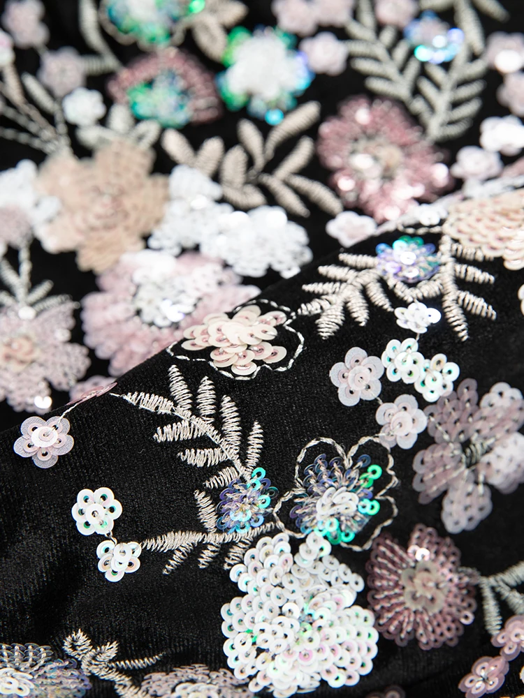 Женское бархатное пальто с вышивкой Seasixiang осенняя верхняя одежда отложным