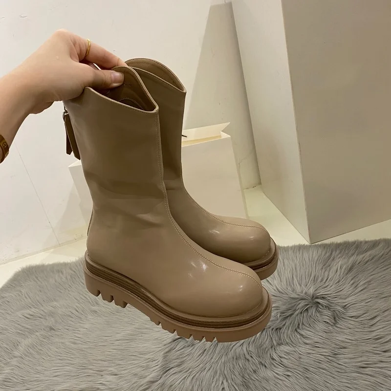 2022 Platform Women Short Boots Woman Thick Sole Heels Ankle Knee-high Boots Ladies Fashion Non-slip Booties Autumn Winter Boots