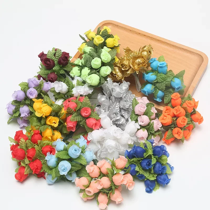 

12pcs Mini Artificial Flower Silk Rose Flower Bouquet for Wedding Party Home Decoration DIY Wreath Scrapbook accessories