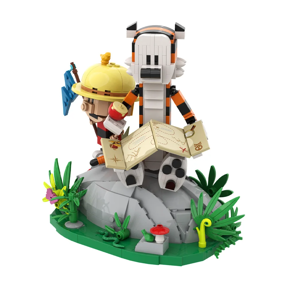Фото Модель MOC Calvined and Hobbes, строительный блок, анимационная кукла, трава, растение, мультяшный тигр, экшн-фигурка, кирпичная игрушка, детский рождественский подарок №3