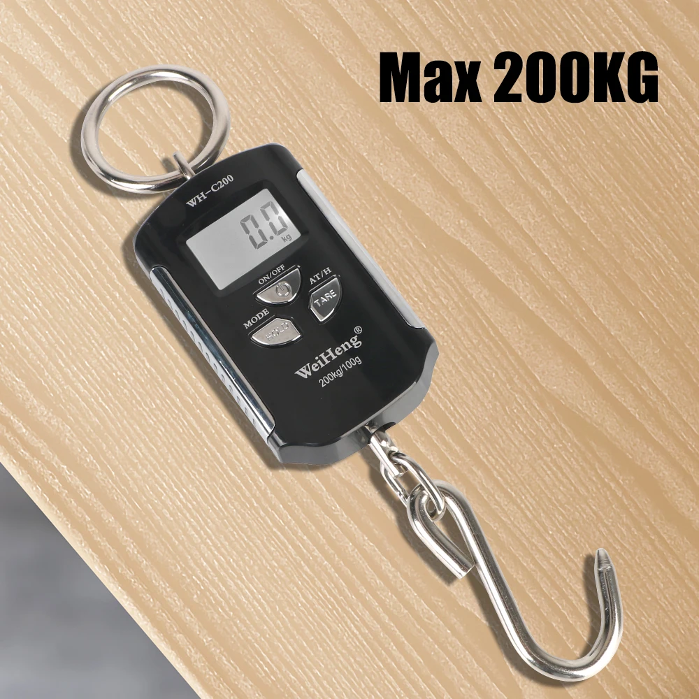 

Heavy Duty Electronic Weighing Scale Fishing Travel Crane Scale Portable Backlight Hanging Hook Scales Weight 200kg/100g