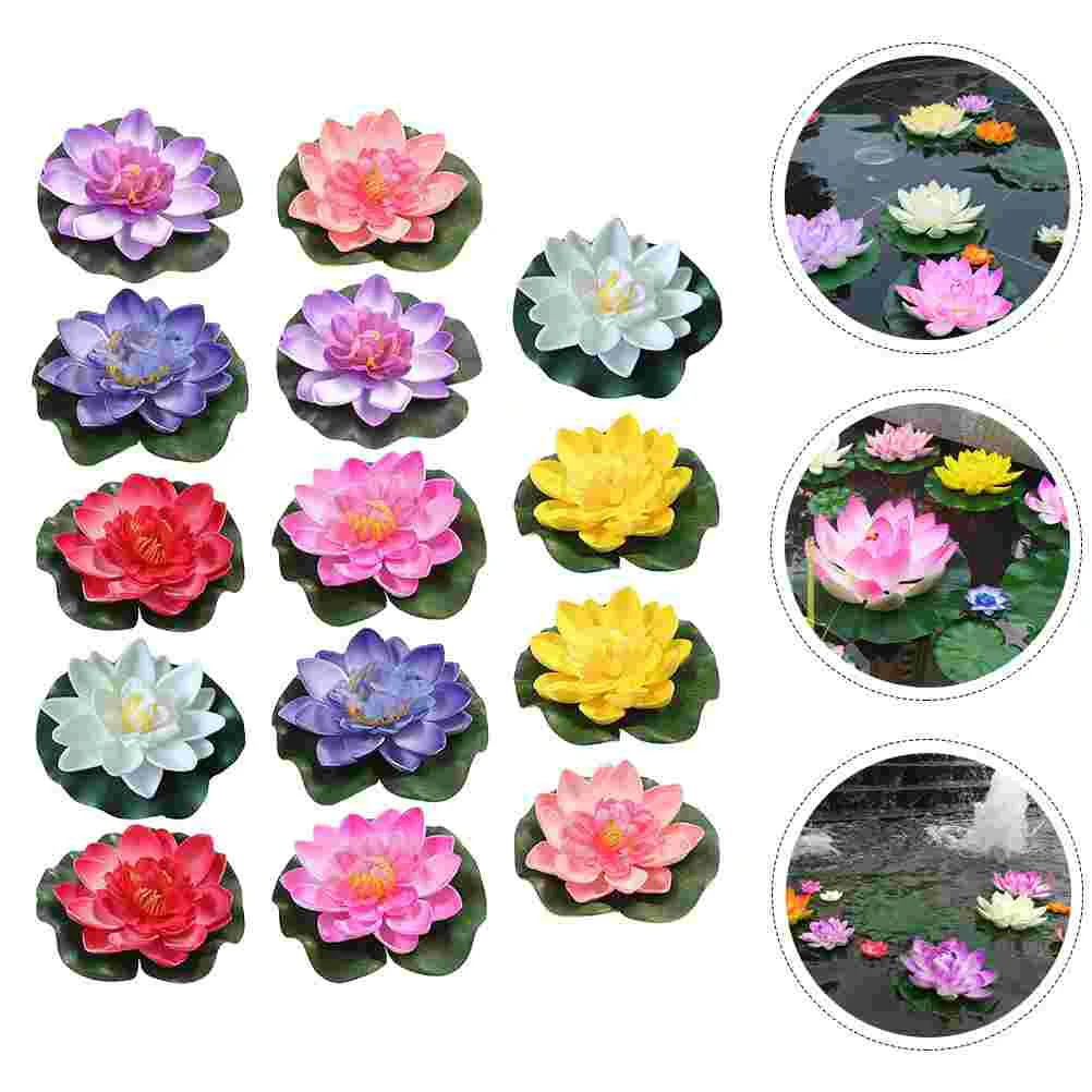 

14 Pcs Lotus Decoration Floating Lotus-flower Artificial Fake Floral False Water Lily Imitation Plastic Fish Tank