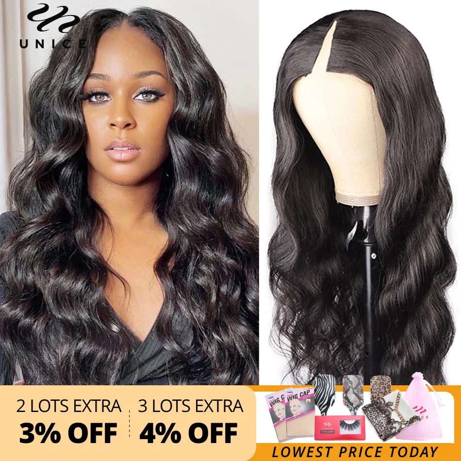 

UNice Hair Body Wave V Part Wig Human Hair Brazilian Hair Wigs New U Part Wig V Shape Glueless Wig Minimal Leave Out
