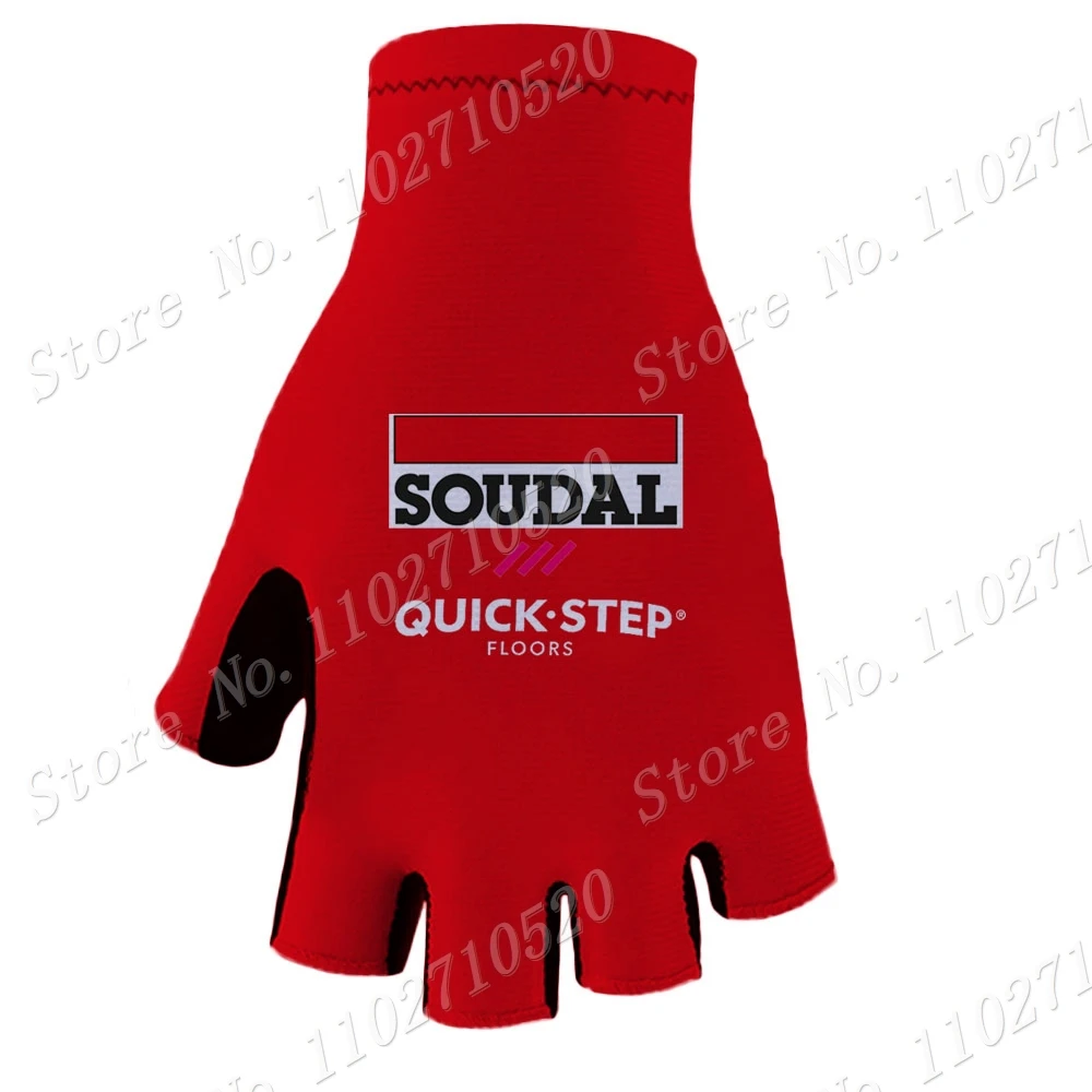 

France Tour Soudal Quick Step Team Cycling Gloves 2023 Red Bike Bicycle Half Finger Glove One Pair Size M-XL Gant Cyclisme