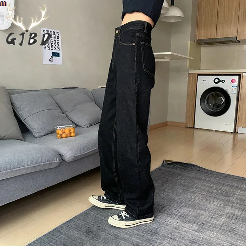 

Vintage High Waist Women Black Jeans Korean Fashion Streetwear Wide Leg Jean Female Denim Trouser Straight Baggy Mom Denim Pants