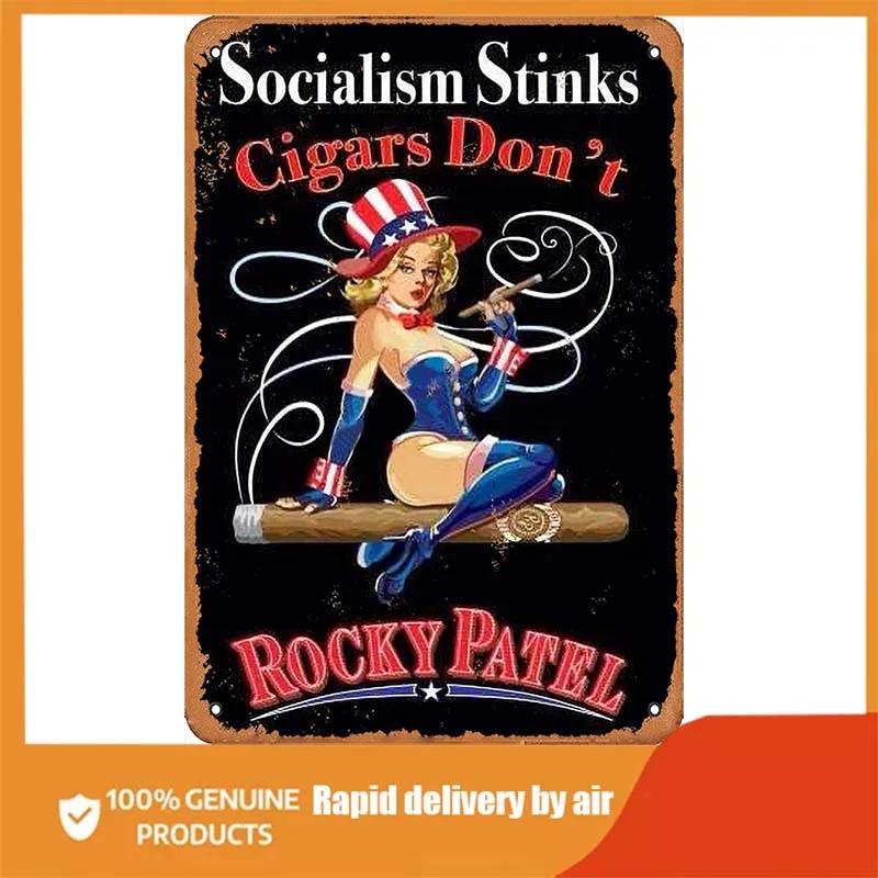 

Socialism Stinks Cigars Don't Rocky Patel Retro Metal Tin Sign Vintage Aluminum Sign for Home Coffee Wall Decor metal plate
