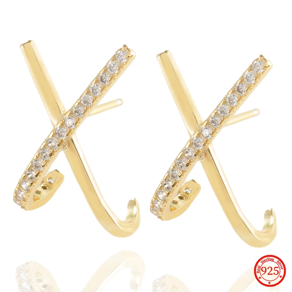 

Real 925 Sterling Silver Shiny Cross Pave Zircon Screw Stud Earrings for Women Girl Lover Wedding Party Ear Luxury Fine Jewelry