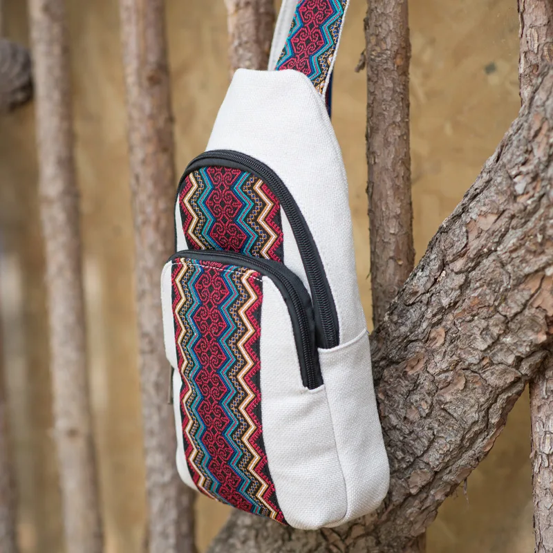 

Ethnic style chest bag embroidery bag women's new cross-body bag single shoulder bag double zipper leisure small shoulder bag
