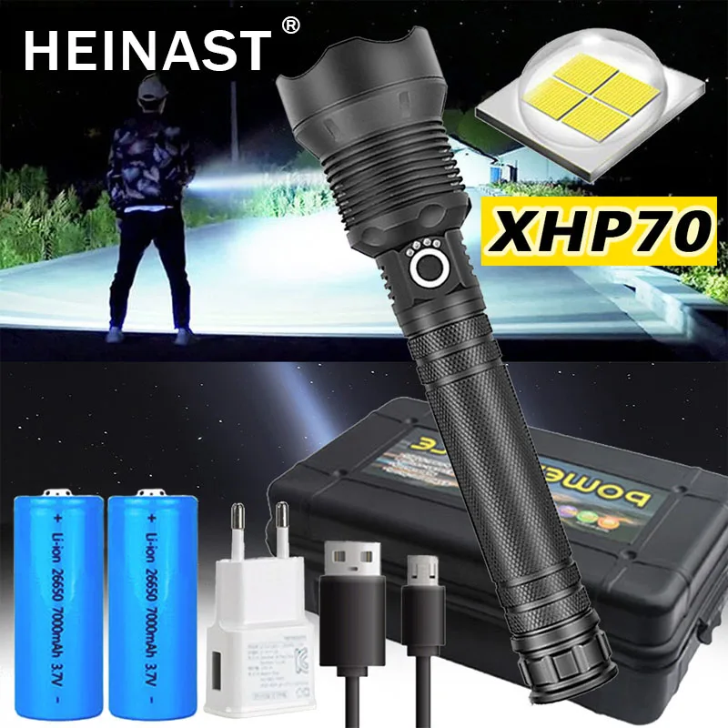 

Самый мощный фонарик светильник hp50 XHP70, светодиодный перезаряжаемый фонарик с Usb, портативный фонарик с батареей 18650 или 26650, тактический фон...