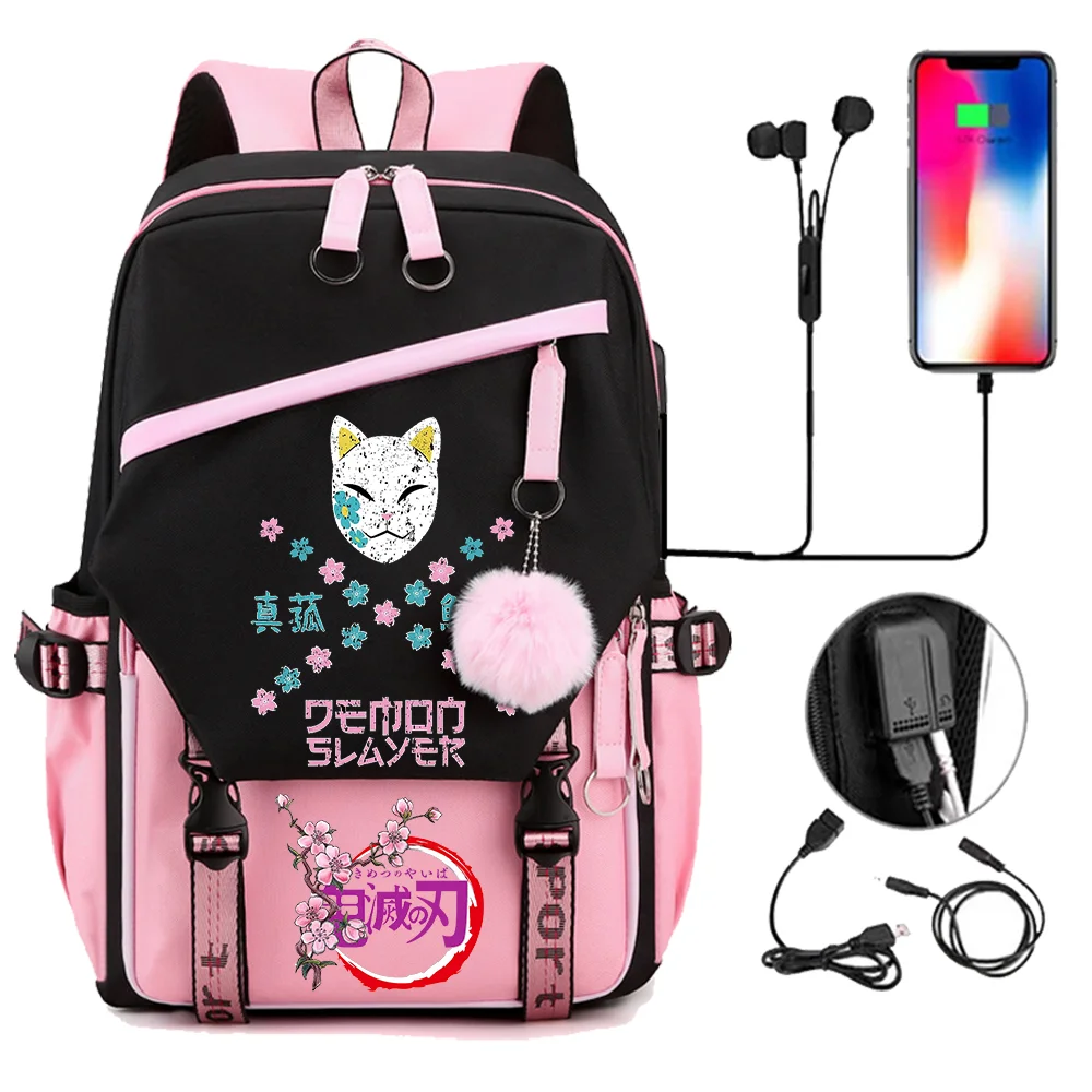 

Demon Slayer School Bags for Teenage Girls School Backpacks Usb Women Bookbag Kimetsu No Yaiba Student Schoolbag Laptop Backpack