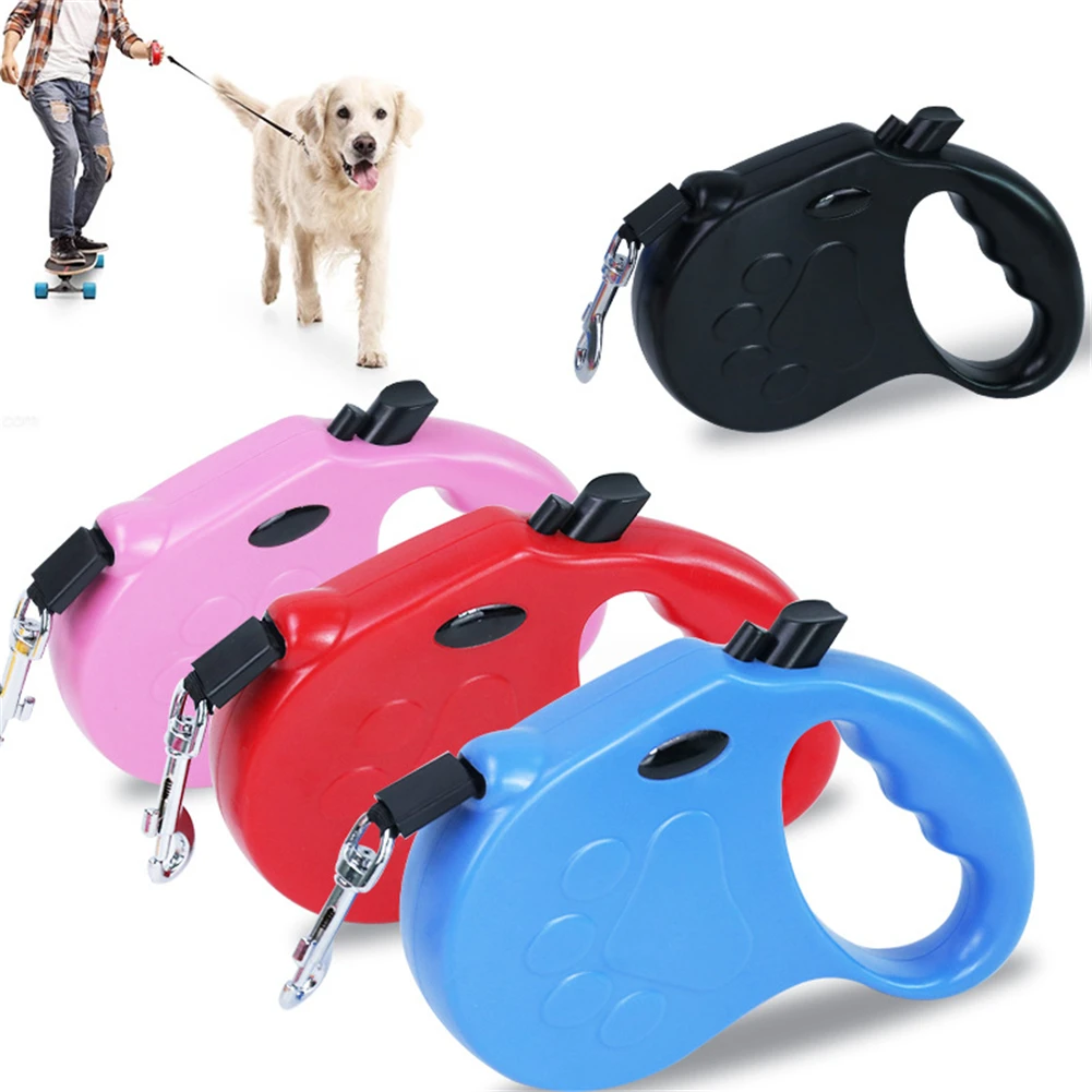 

5M Dog Leash Automatic Retractable Pet Traction Rope Creative Paw Printed Pure Color Puppy Walking Collar Leashes Pets Supplies