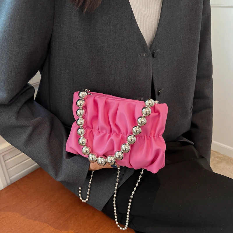 Korea Folds Mini PU Leather Crossbody Bag Women 2022 Summer Tendencia Cute Totes Chain Shoulder Side Handbag and Purses Brand