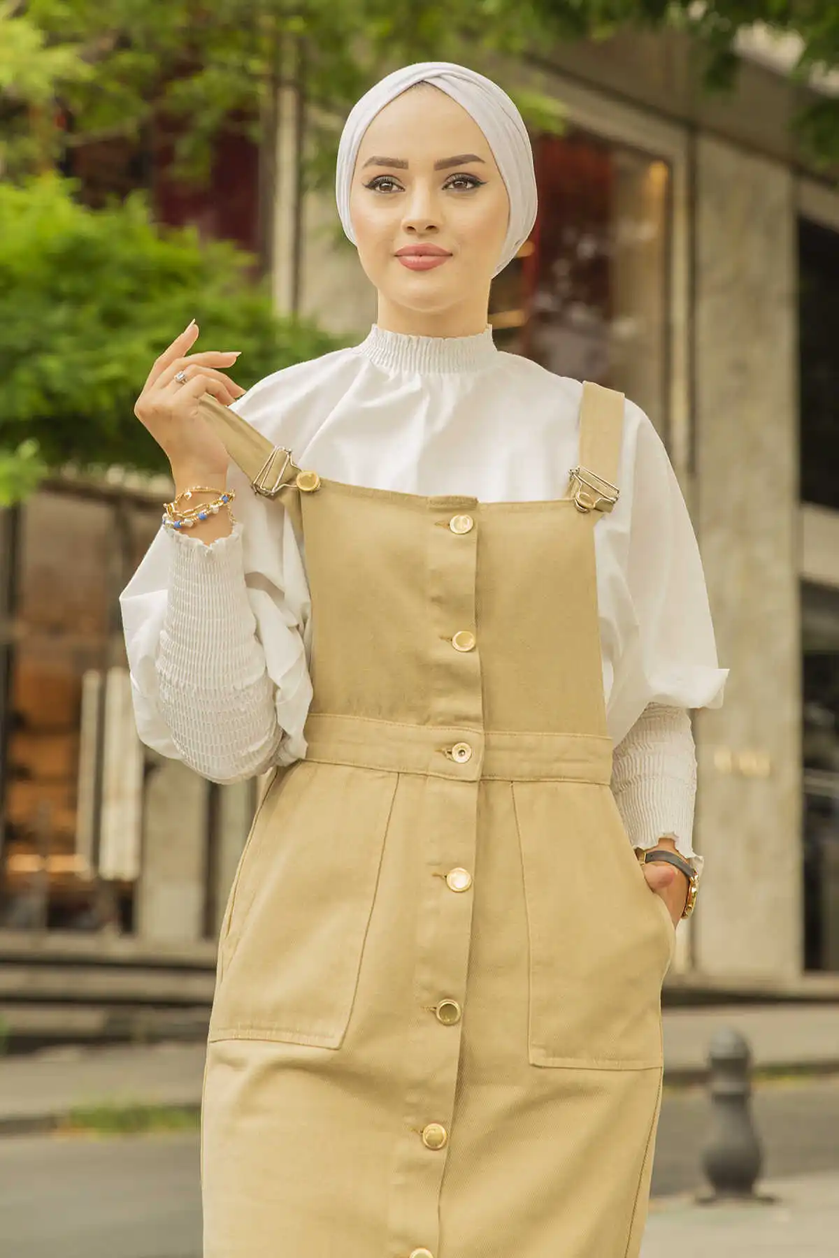 Джинсовый комбинезон на пуговицах E-Milk Coffee