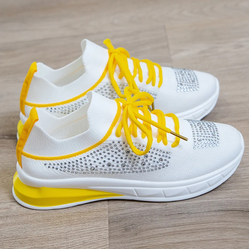 

Crystal Breathable Mesh Casual Shoes Women 2022 New Summer Lace Up Platform Sneakers Woman Plus Size 43 Non-slip Sports Shoes