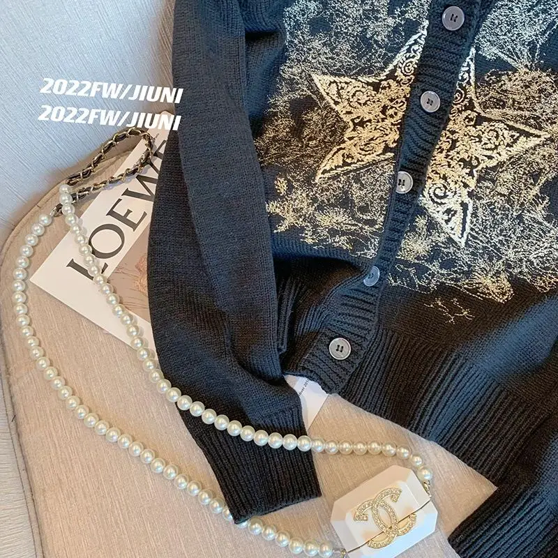 Винтажный высококачественный вязаный кардиган с вышивкой свитер для женщин