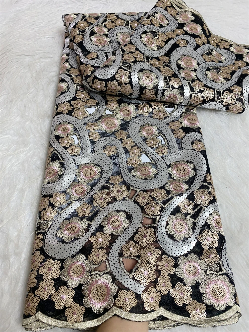 Африканская сетчатая зеленая кружевная ткань для шитья одежды блесток тюль