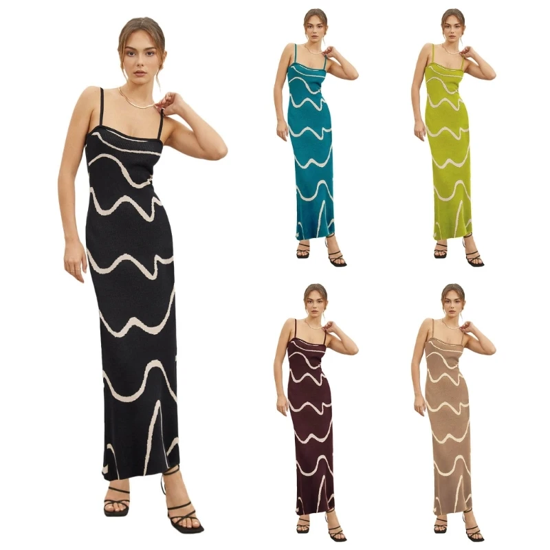 

Women's Sleeveless Striped Knit Bodycon Maxi Dress for Girls Casual Dresses drop shipping