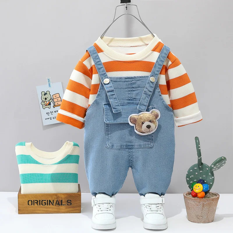 

Newborn Baby Boys Bib Clothes Sets Spring Autumn Infants Cotton Long Sleeve T-Shirt Overall Pants 2pcs Tracksuits For Bebe Suits