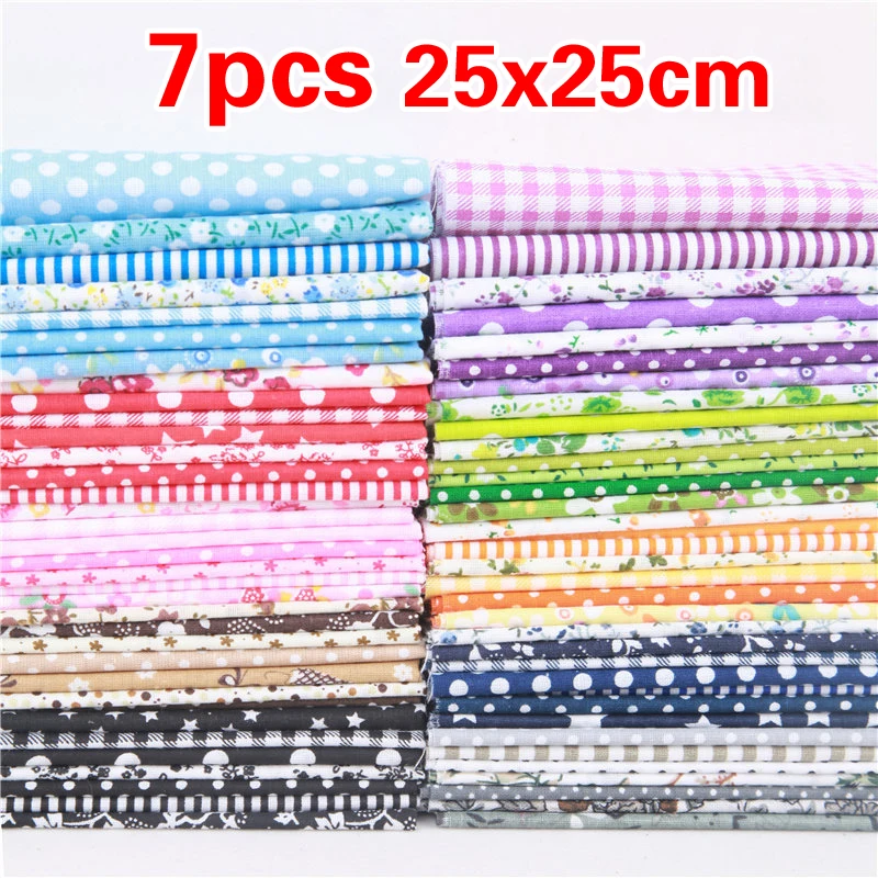 7pcs 25x25cm Square Patchwork Cotton Fabric Cloth Needlework DIY Handmade Sewing Quilting Tissu Mixed Style Floral Print Fabrics