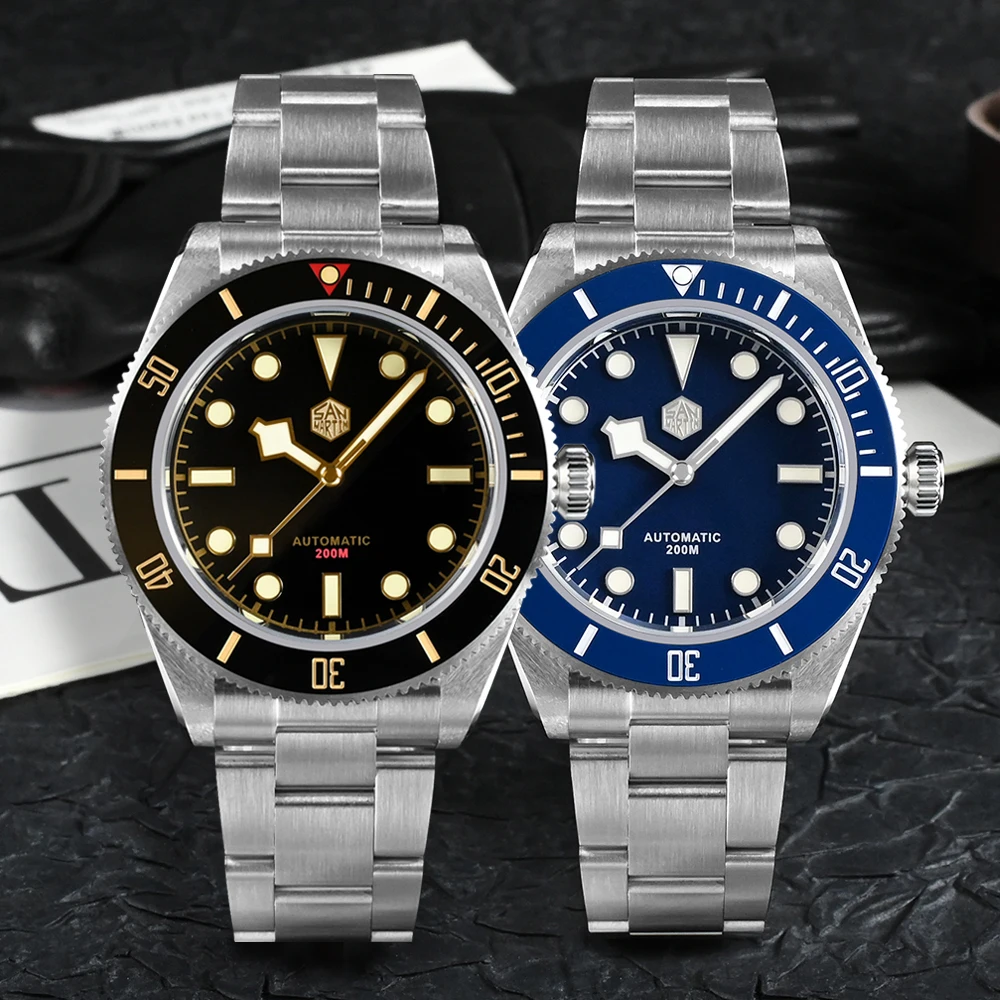 

San Martin Luxury Men Watch 40mm Diver BB58 Vintage Automatic Business Wristwatches Female End Links Sapphire 20 Bar Retro Clock