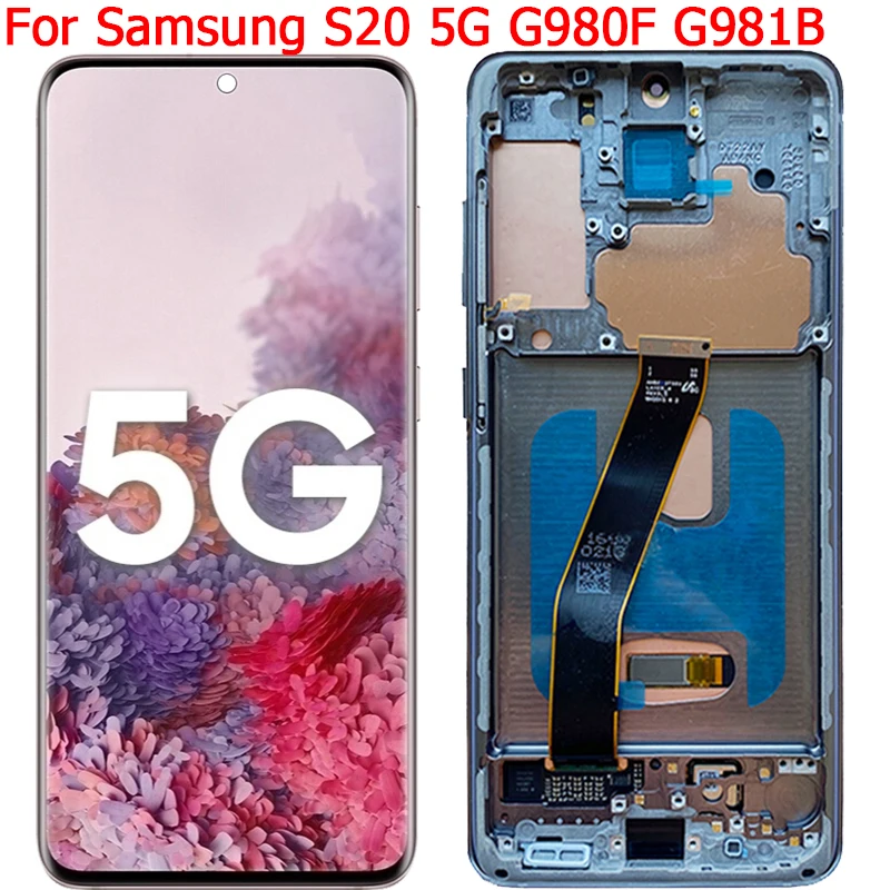 

Оригинальный дисплей для Samsung Galaxy S20, ЖК-экран с рамкой 6,2 дюйма, детали для сенсорного ЖК-экрана Samsung S20 SM-G980F G981B G981W