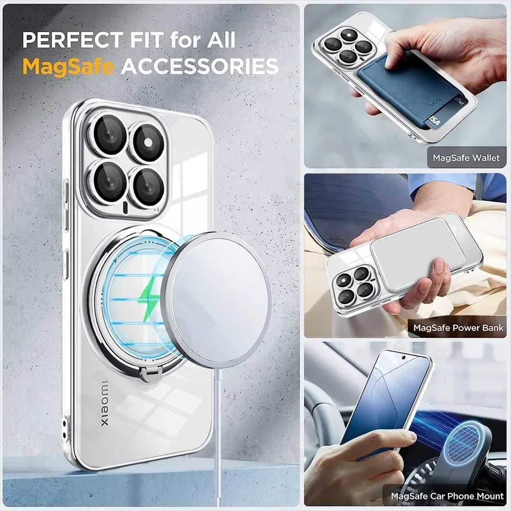 Чехол для Xiaomi 14T Pro Redmi Note 13 Plus 4G 5G Poco X6 Magsafe с прозрачным кольцом и беспроводной