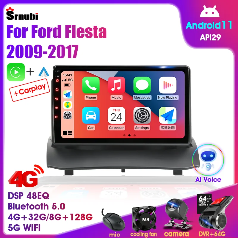 Автомагнитола на Android 11 для Ford Fiesta 2009-2017 мультимедийный плеер 2Din навигация