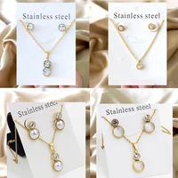 simple %d1%81%d0%b5%d1%80%d1%8c%d0%b3%d0%b8 cubic zirconia pendant necklace earrings set korean style stainless steel jewelry set for women wedding wholesale