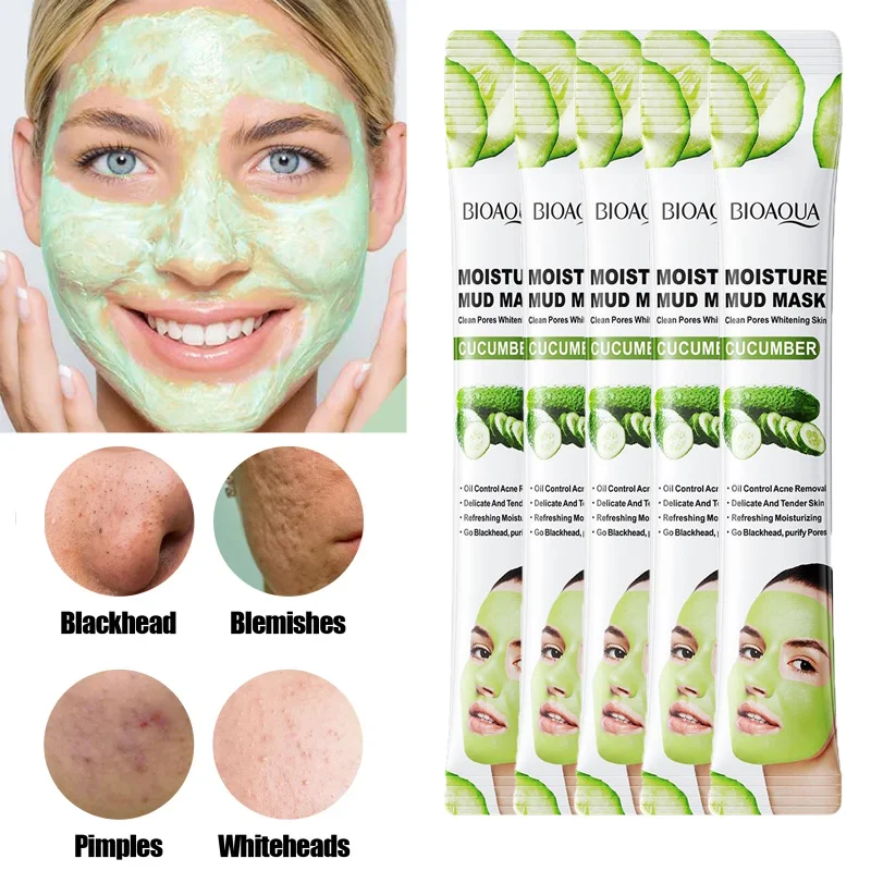 

10pcs Cucumber Clay Mud Face Mask Pore Cleaning Moisturizing Oil-Control Blackhead Remove Green Mud Mask Facial Skincare Product