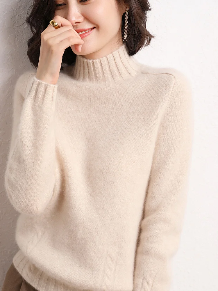 Half turtleneck cashmere sweater women's 100% pure cashmere sweater women's double-strand thickened loose bottoming shirt