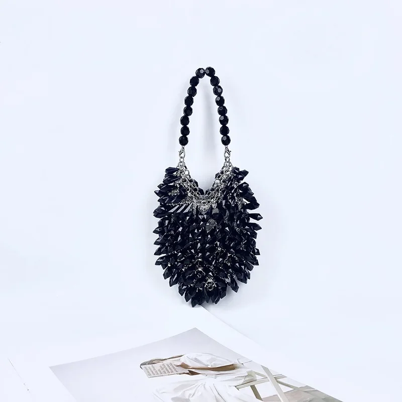 Женская вечерняя сумка роскошная дизайнерская плетеная черная акриловая ручной