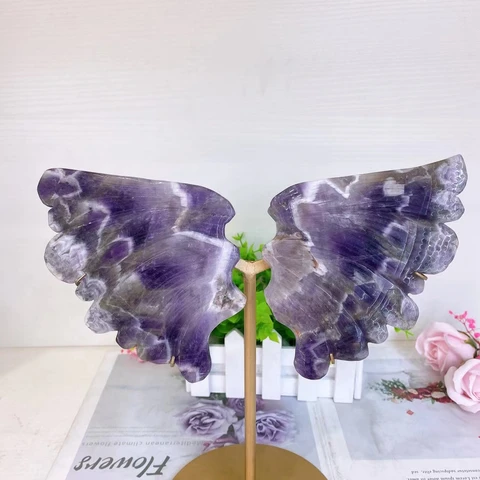 Новое поступление Пара натуральных кристаллов лечебные камни мечта аметист крылья бабочки на подставке для украшения содержит кронштейн