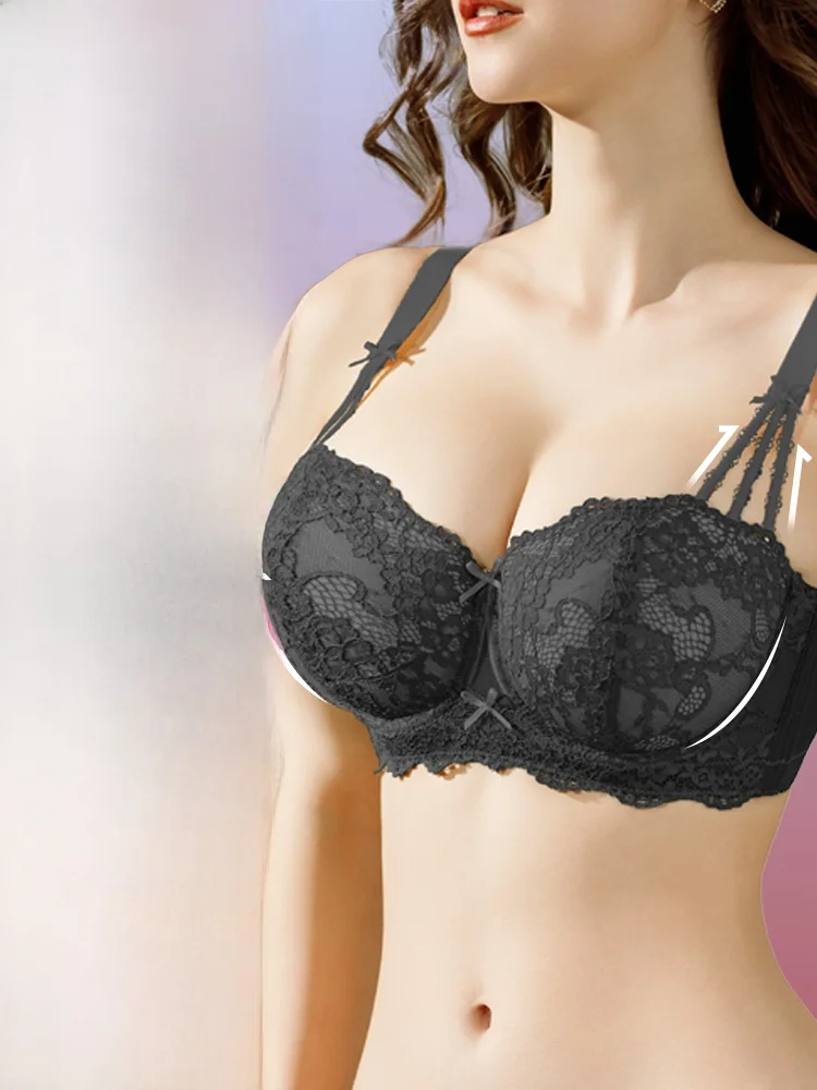 Laidong Plus size Women Chubby Girl Underwear 00.00kg Gathered with Steel Ring Anti-sagging Breast Bra Upper Support G Cup Thin