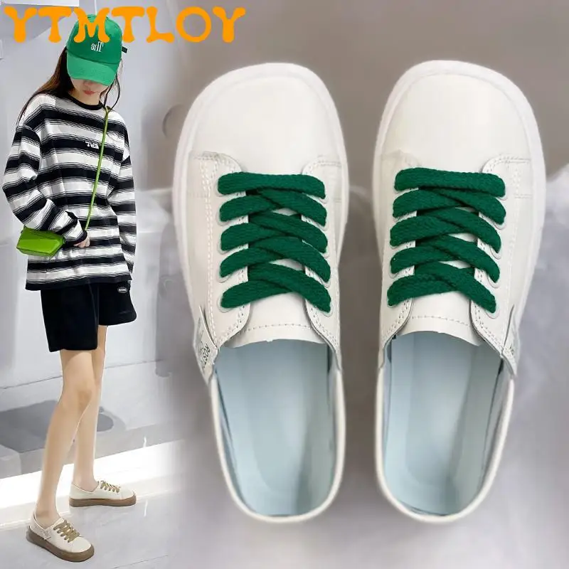 

Ugly Cute Mango Head Two Wear White Shoes Women 2021 Summer New Korean Version Of Square Toe Flat Bottom Shoes All-match Casual