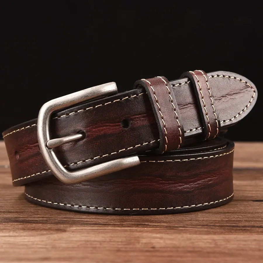 Genuine Leather Men Belts Waist for Male Fashion Men Cow Leather Belt Black/Coffee Width:3.4cm Length:105-125cm