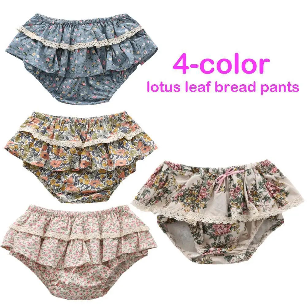 

Printed Baby Girl Clothes 2-Layers Lace Ruffle Print Pattern Shorts Headband Summer Baby Outfits Sunsuit For 0-24M Girls Pants