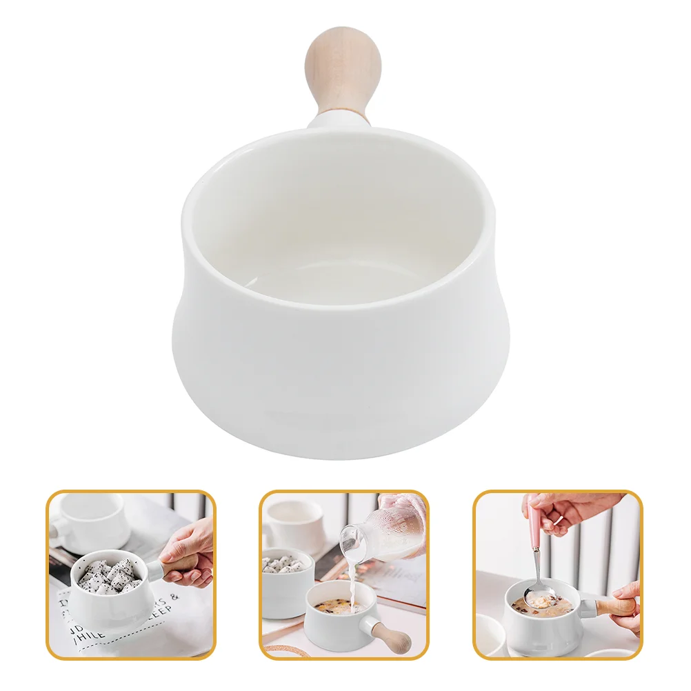 

Керамическая миска для завтрака с ручкой, миска для супа, Салатница с деревянной ручкой, домашняя керамическая посуда