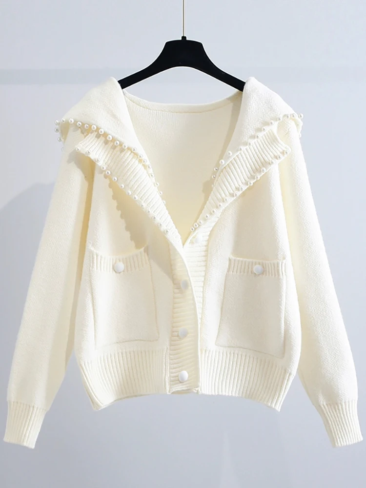 Брендовая скидка с бусинами свитер матросским воротником кардиган женская