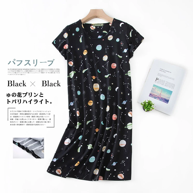 Nightgowns for Women Soft Cotton Comfy Lightweight O Neck Short Sleeves Sleepwear Casual Print Sleepdress Loungewear Nightshirts