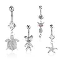 surgical steel belly piercing navel ring animal motifs zircon mosaic belly button ring women fashion belly jewelry