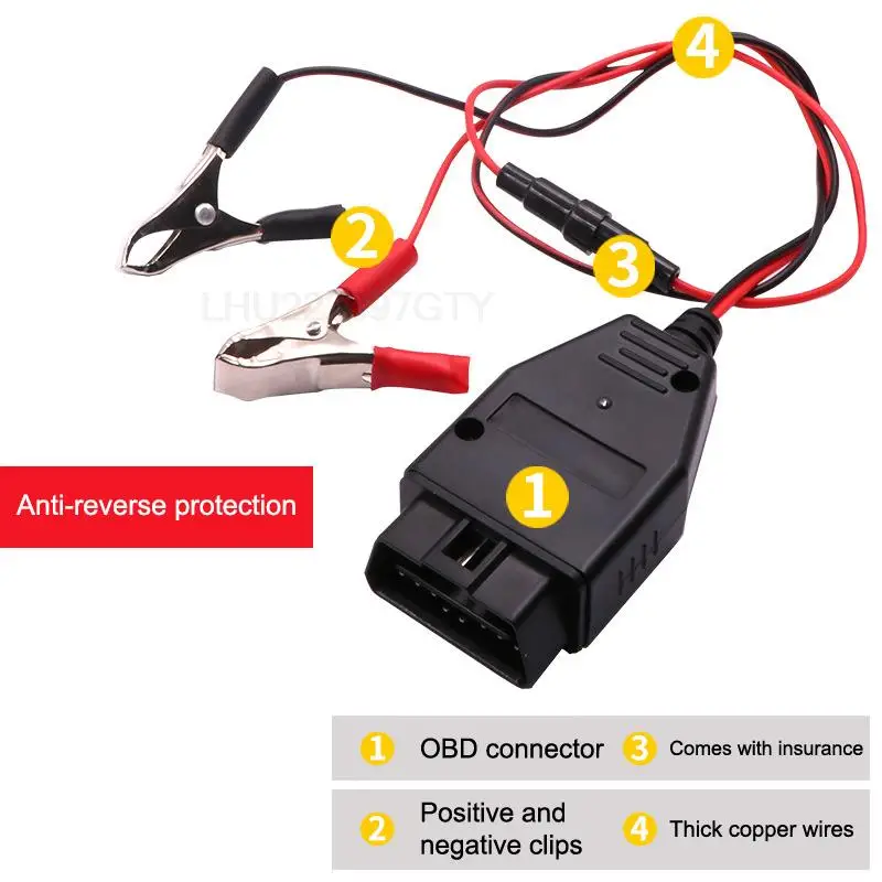 

Newest OBD2 Connector Adapter Tools For Car Battery Tester OBD 2 Power Supply Cable for Car Safety+Car Battery Clips