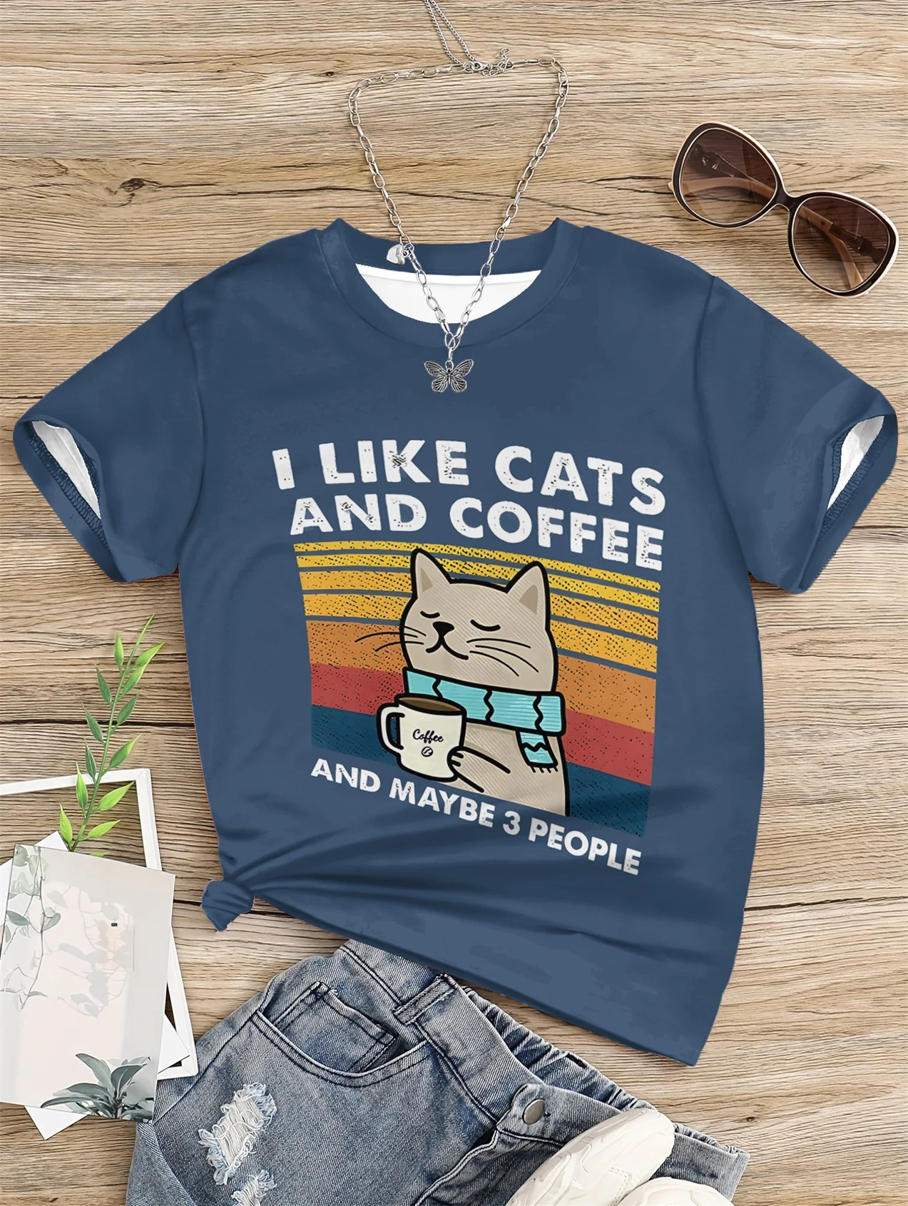 Футболка детская с принтом кошек на возраст 5-14 лет