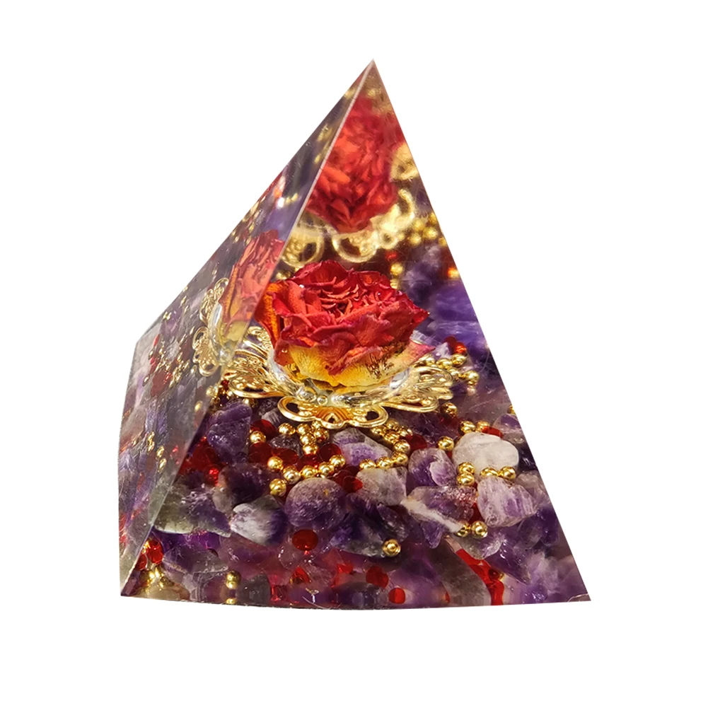

Healing Crystals Chakra Stone Orgone Pyramid Reiki Chakra Energy Generator Rose Flower Amethyst Orgonite Pyramid Meditation Tool