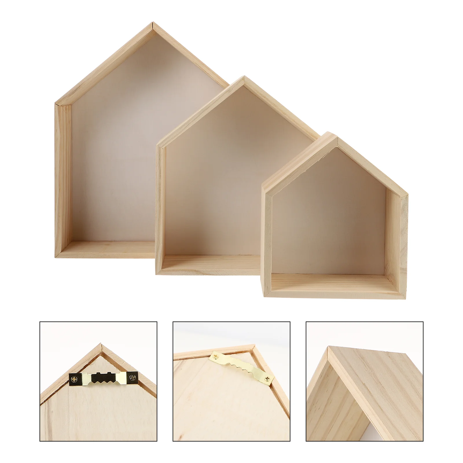 

3 Pcs Mini Bookshelf Tray Display Decorative Storage Rack Wall Hanging Decoration White Pine Wood