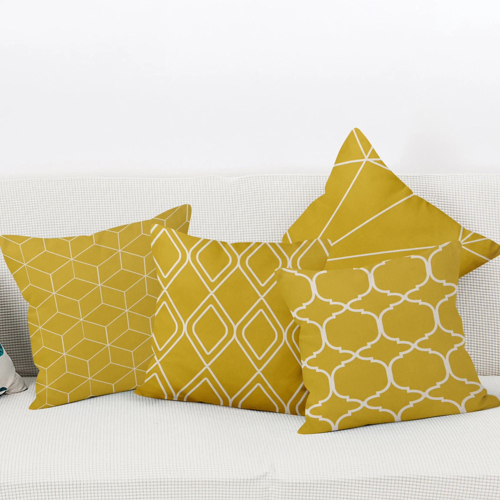 

Однотонная желтая льняная наволочка для подушки, Геометрическая линия, графический модный стиль, для гостиной, дивана, кровати, дивана, наво...