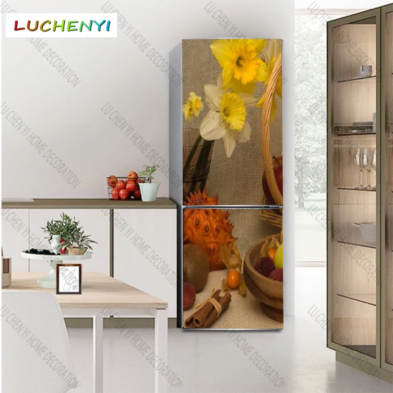 Наклейка на холодильник фрукты лимон чай