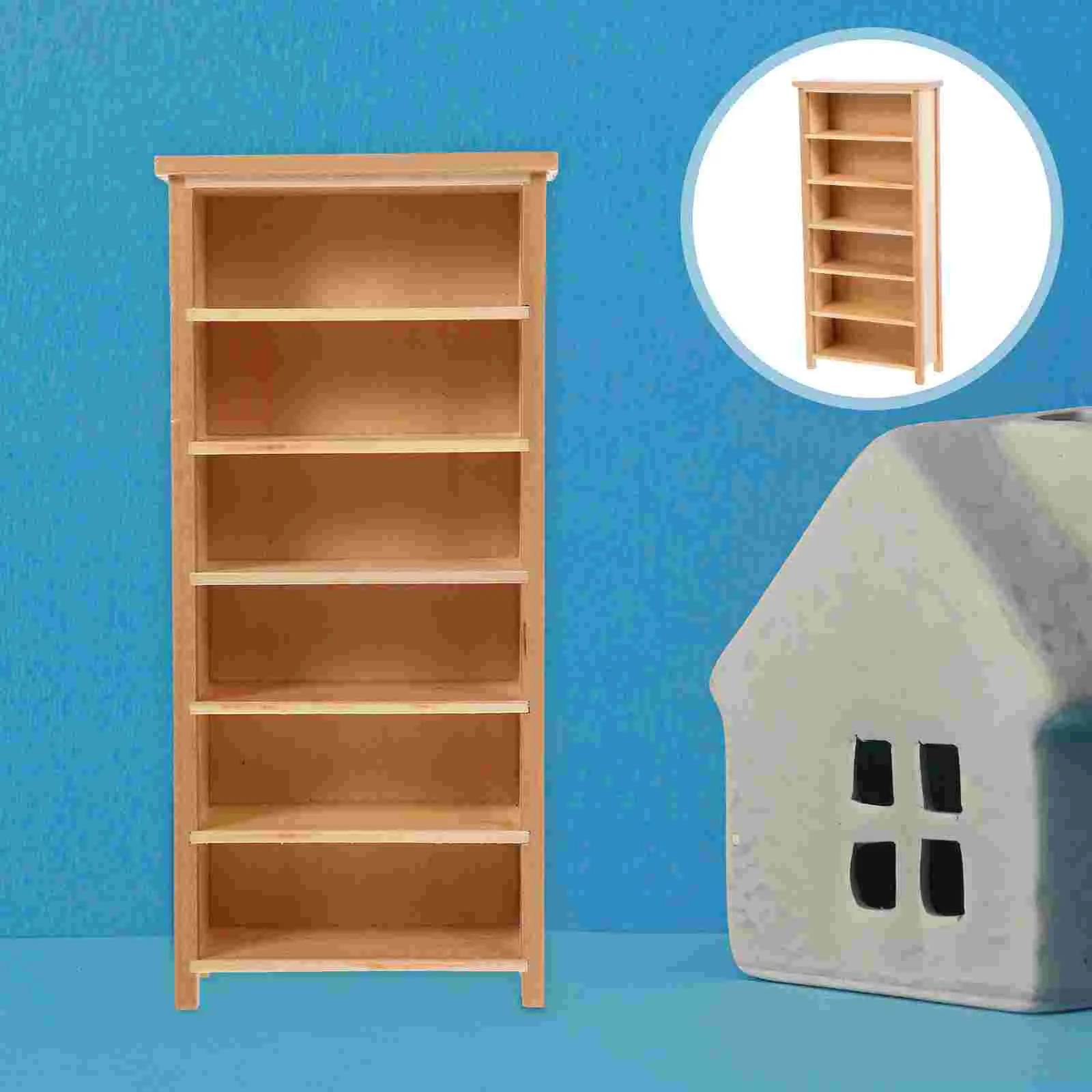 

2 Pcs Decorative House Bookshelf Shelves Model Miniature Furniture Wooden Birch Tiny Bookcase